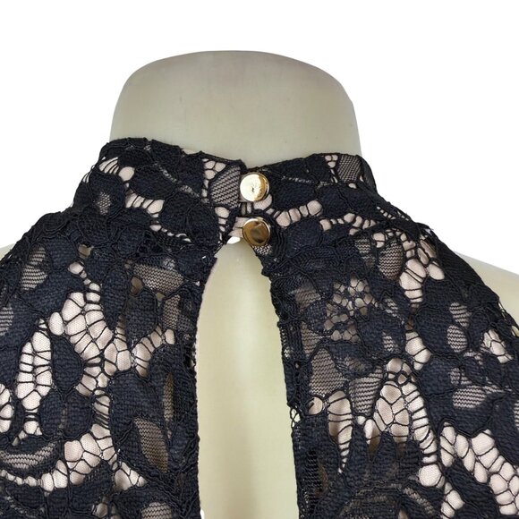 Julia Jordan Black & Nude Women’s Floral Lace Jumpsuit Halter Neck Sz 12 - Picture 8 of 13